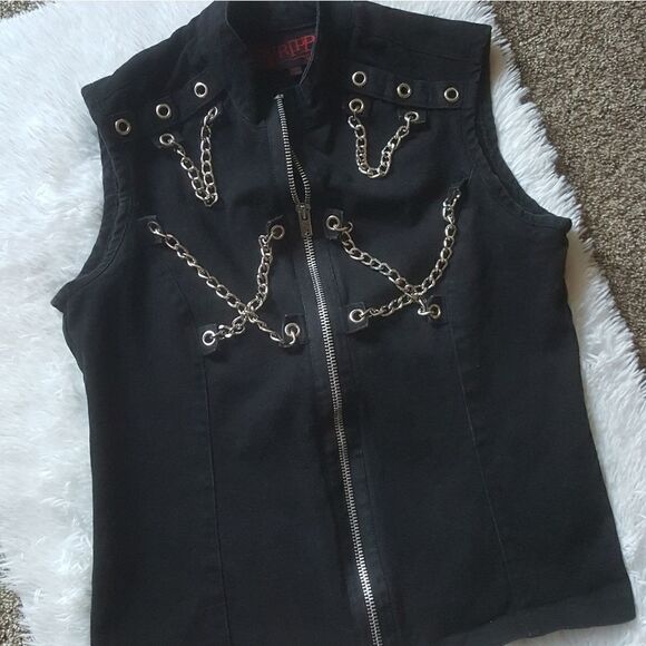 Tripp nyc Other - Tripp NYC Vintage Black Goth Punk Cosplay Chain Sleeveless Zip Front Vest Medium